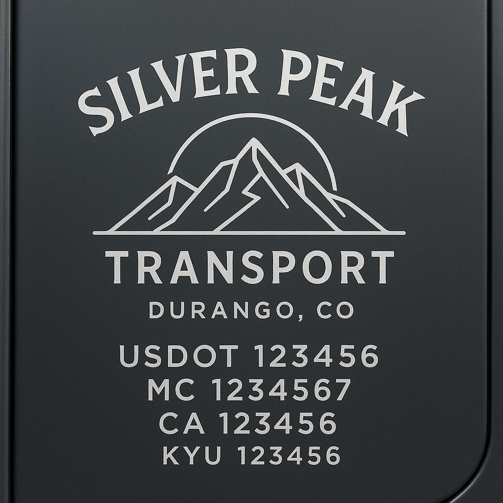 Custom Truck Door Decal Sticker Lettering with Trucking Name or Company Name, City & State, US DOT, MC, CA, KYU, GVW, VIN Sign (Set of 2)