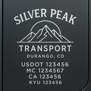 Custom Truck Door Decal Sticker Lettering with Trucking Name or Company Name, City & State, US DOT, MC, CA, KYU, GVW, VIN Sign (Set of 2)