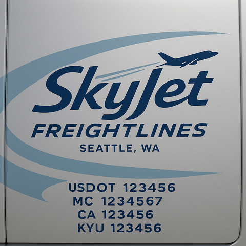 Custom Truck Door Decal Sticker Lettering with Trucking Name or Company Name, City & State, US DOT, MC, CA, KYU, GVW, VIN Sign (Set of 2)