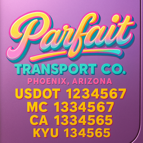 Custom Truck Door Decal Sticker Lettering with Trucking Name or Company Name, City & State, US DOT, MC, CA, KYU, GVW, VIN Sign (Set of 2)