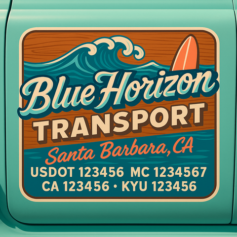 Custom Truck Door Decal Sticker Lettering with Trucking Name or Company Name, City & State, US DOT, MC, CA, KYU, GVW, VIN Sign (Set of 2)