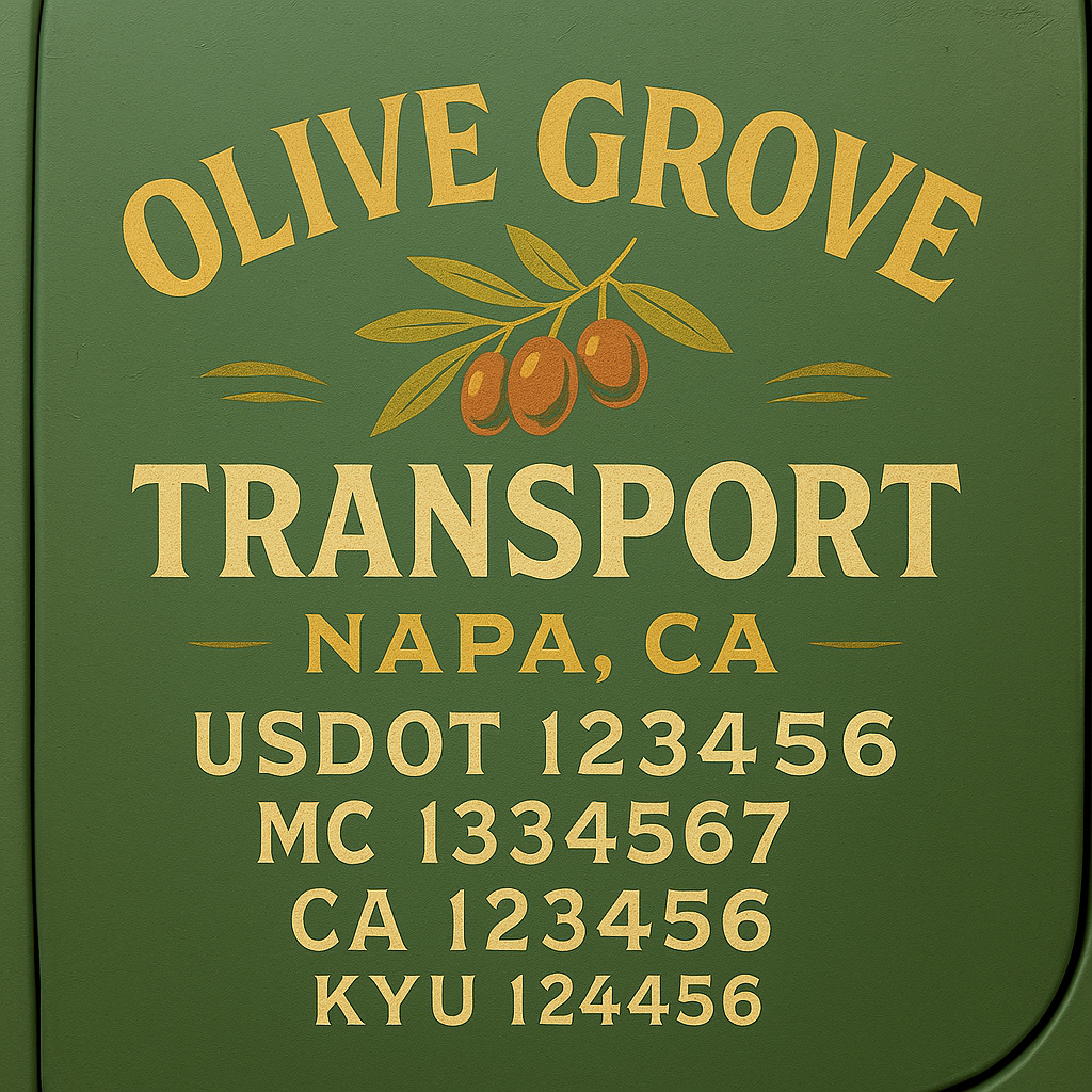 Custom Truck Door Decal Sticker Lettering with Trucking Name or Company Name, City & State, US DOT, MC, CA, KYU, GVW, VIN Sign (Set of 2)