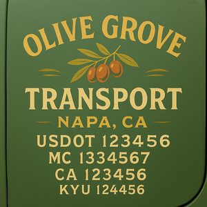Custom Truck Door Decal Sticker Lettering with Trucking Name or Company Name, City & State, US DOT, MC, CA, KYU, GVW, VIN Sign (Set of 2)