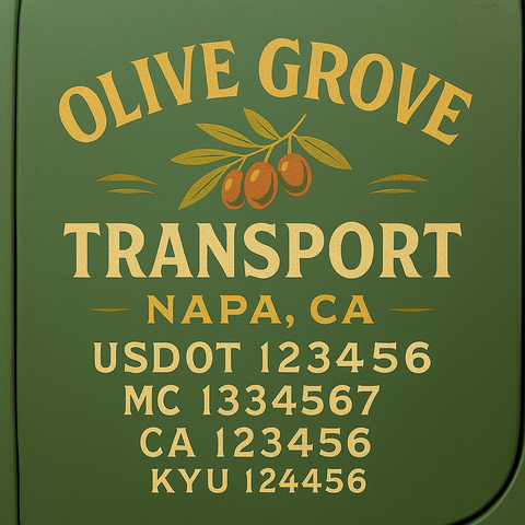 Custom Truck Door Decal Sticker Lettering with Trucking Name or Company Name, City & State, US DOT, MC, CA, KYU, GVW, VIN Sign (Set of 2)