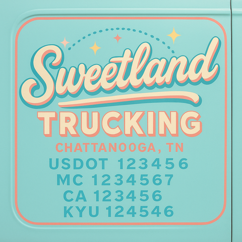 Custom Truck Door Decal Sticker Lettering with Trucking Name or Company Name, City & State, US DOT, MC, CA, KYU, GVW, VIN Sign (Set of 2)