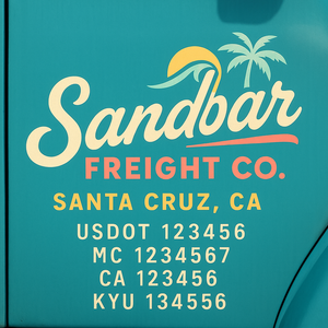 Custom Truck Door Decal Sticker Lettering with Trucking Name or Company Name, City & State, US DOT, MC, CA, KYU, GVW, VIN Sign (Set of 2)