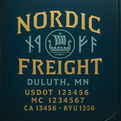 Custom Truck Door Decal Sticker Lettering with Trucking Name or Company Name, City & State, US DOT, MC, CA, KYU, GVW, VIN Sign (Set of 2)