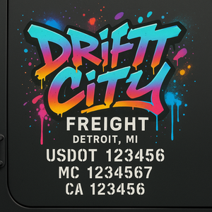 Custom Truck Door Decal Sticker Lettering with Trucking Name or Company Name, City & State, US DOT, MC, CA, KYU, GVW, VIN Sign (Set of 2)