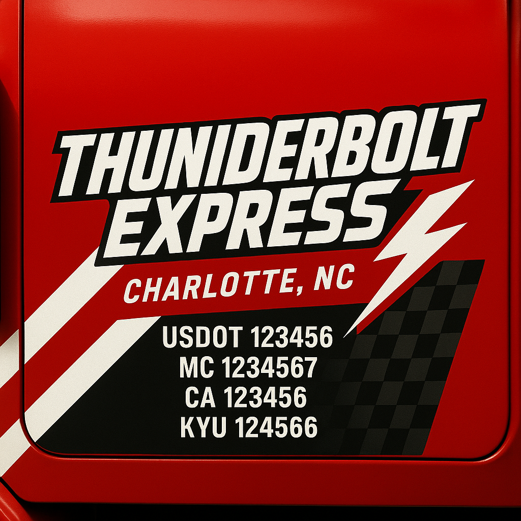 Custom Truck Door Decal Sticker Lettering with Trucking Name or Company Name, City & State, US DOT, MC, CA, KYU, GVW, VIN Sign (Set of 2)
