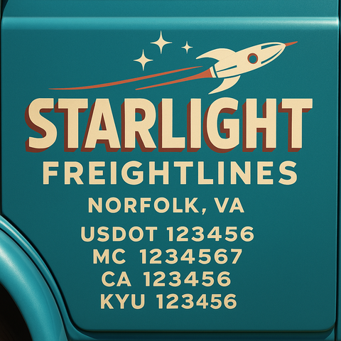 Custom Truck Door Decal Sticker Lettering with Trucking Name or Company Name, City & State, US DOT, MC, CA, KYU, GVW, VIN Sign (Set of 2)