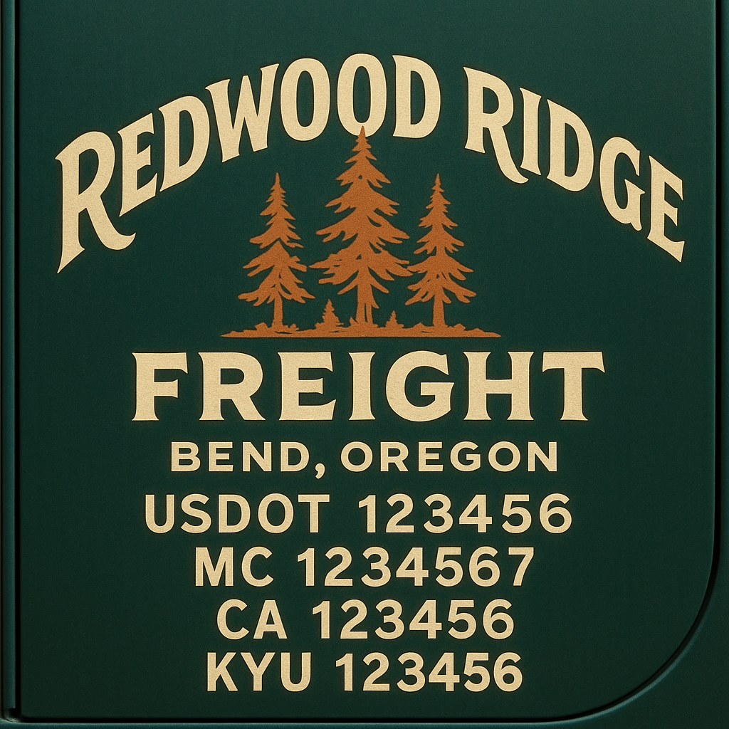 Custom Truck Door Decal Sticker Lettering with Trucking Name or Company Name, City & State, US DOT, MC, CA, KYU, GVW, VIN Sign (Set of 2)
