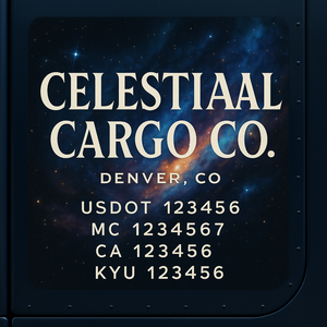 Custom Truck Door Decal Sticker Lettering with Trucking Name or Company Name, City & State, US DOT, MC, CA, KYU, GVW, VIN Sign (Set of 2)