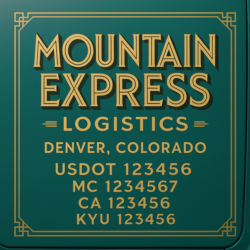 Custom Truck Door Decal Sticker Lettering with Trucking Name or Company Name, City & State, US DOT, MC, CA, KYU, GVW, VIN Sign (Set of 2)