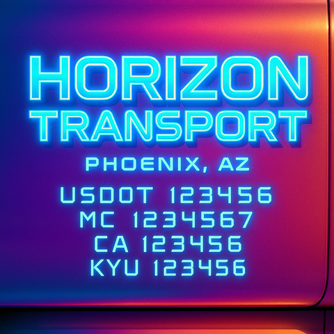 Custom Truck Door Decal Sticker Lettering with Trucking Name or Company Name, City & State, US DOT, MC, CA, KYU, GVW, VIN Sign (Set of 2)