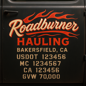 Custom Truck Door Decal Sticker Lettering with Trucking Name or Company Name, City & State, US DOT, MC, CA, KYU, GVW, VIN Sign (Set of 2)