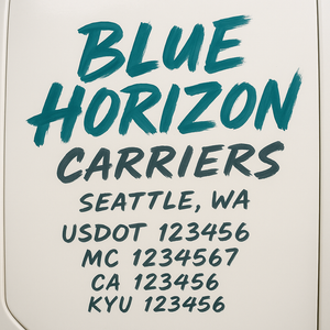 Custom Truck Door Decal Sticker Lettering with Trucking Name or Company Name, City & State, US DOT, MC, CA, KYU, GVW, VIN Sign (Set of 2)