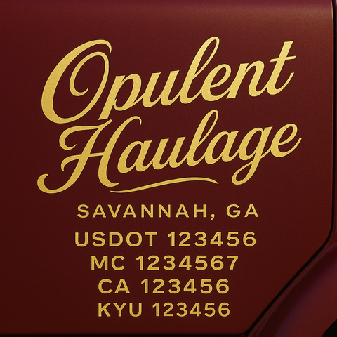 Custom Truck Door Decal Sticker Lettering with Trucking Name or Company Name, City & State, US DOT, MC, CA, KYU, GVW, VIN Sign (Set of 2)