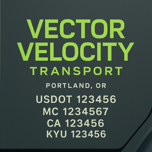 Custom Truck Door Decal Sticker Lettering with Trucking Name or Company Name, City & State, US DOT, MC, CA, KYU, GVW, VIN Sign (Set of 2)