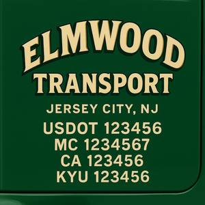 Custom Truck Door Decal Sticker Lettering with Trucking Name or Company Name, City & State, US DOT, MC, CA, KYU, GVW, VIN Sign (Set of 2)