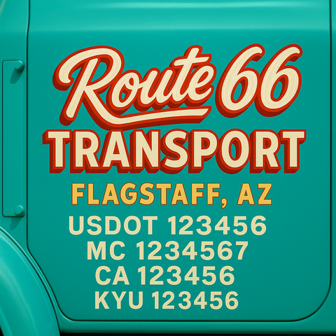 Custom Truck Door Decal Sticker Lettering with Trucking Name or Company Name, City & State, US DOT, MC, CA, KYU, GVW, VIN Sign (Set of 2)