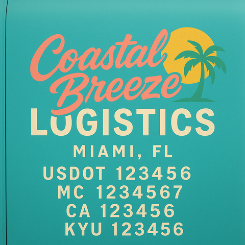 Custom Truck Door Decal Sticker Lettering with Trucking Name or Company Name, City & State, US DOT, MC, CA, KYU, GVW, VIN Sign (Set of 2)