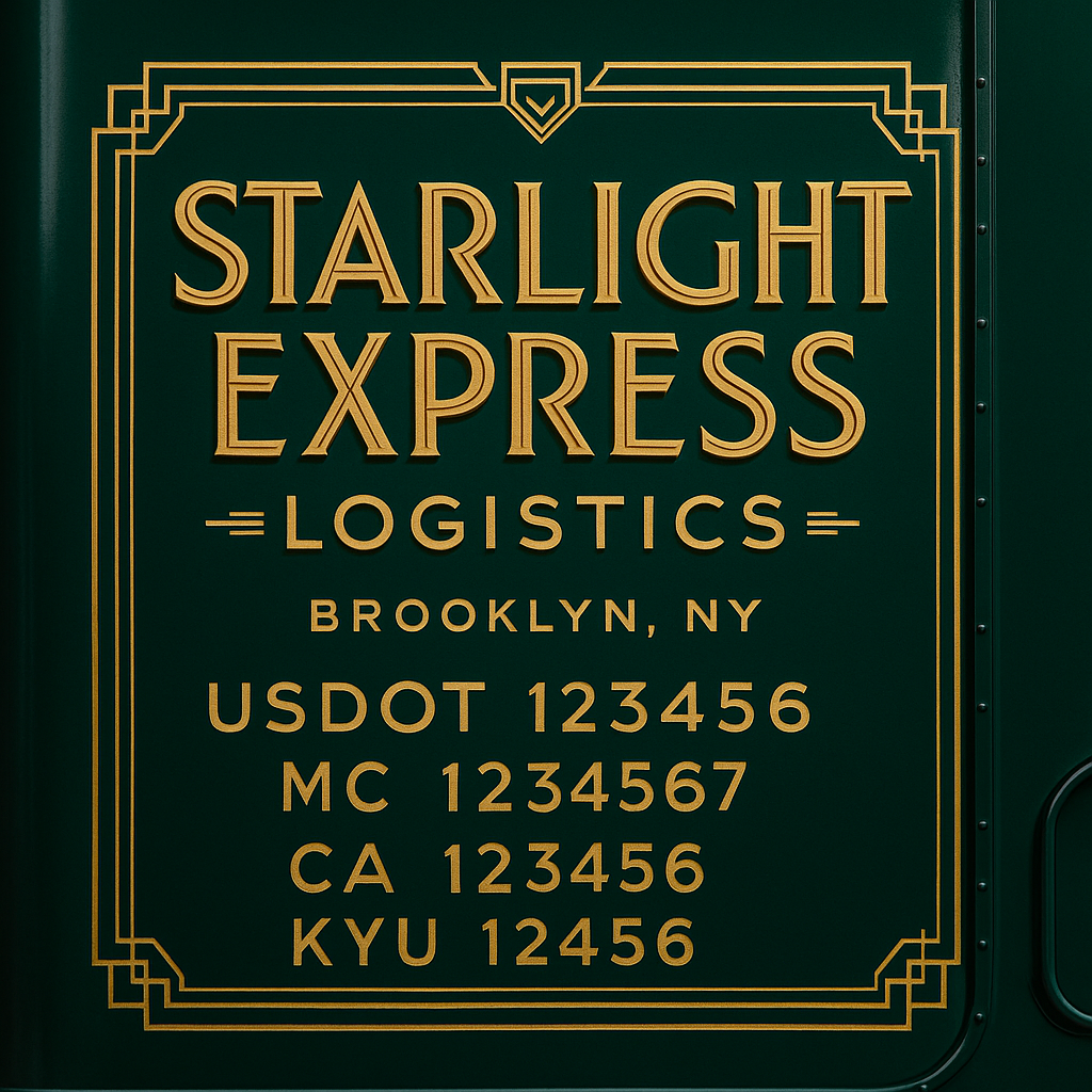 Custom Truck Door Decal Sticker Lettering with Trucking Name or Company Name, City & State, US DOT, MC, CA, KYU, GVW, VIN Sign (Set of 2)