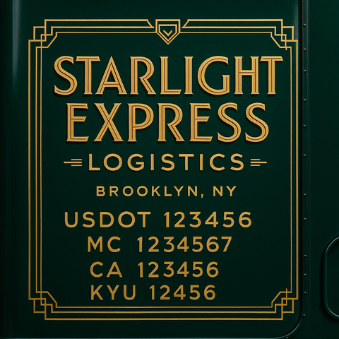 Custom Truck Door Decal Sticker Lettering with Trucking Name or Company Name, City & State, US DOT, MC, CA, KYU, GVW, VIN Sign (Set of 2)