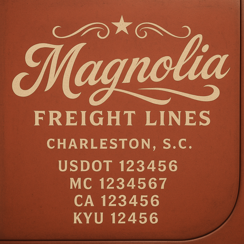 Custom Truck Door Decal Sticker Lettering with Trucking Name or Company Name, City & State, US DOT, MC, CA, KYU, GVW, VIN Sign (Set of 2)