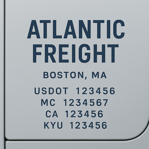 Custom Truck Door Decal Sticker Lettering with Trucking Name or Company Name, City & State, US DOT, MC, CA, KYU, GVW, VIN Sign (Set of 2)