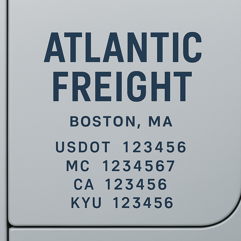 Custom Truck Door Decal Sticker Lettering with Trucking Name or Company Name, City & State, US DOT, MC, CA, KYU, GVW, VIN Sign (Set of 2)