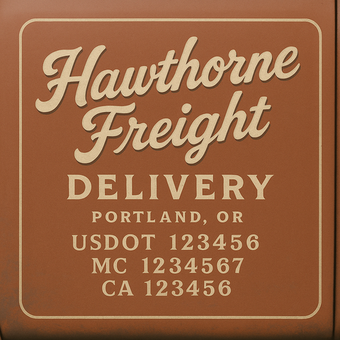 Custom Truck Door Decal Sticker Lettering with Trucking Name or Company Name, City & State, US DOT, MC, CA, KYU, GVW, VIN Sign (Set of 2)