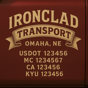 Custom Truck Door Decal Sticker Lettering with Trucking Name or Company Name, City & State, US DOT, MC, CA, KYU, GVW, VIN Sign (Set of 2)