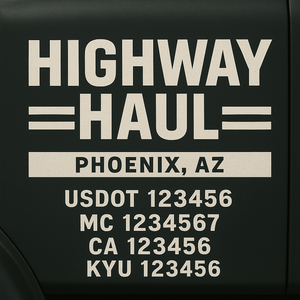 Custom Truck Door Decal Sticker Lettering with Trucking Name or Company Name, City & State, US DOT, MC, CA, KYU, GVW, VIN Sign (Set of 2)