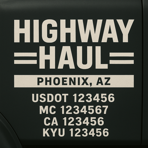 Custom Truck Door Decal Sticker Lettering with Trucking Name or Company Name, City & State, US DOT, MC, CA, KYU, GVW, VIN Sign (Set of 2)