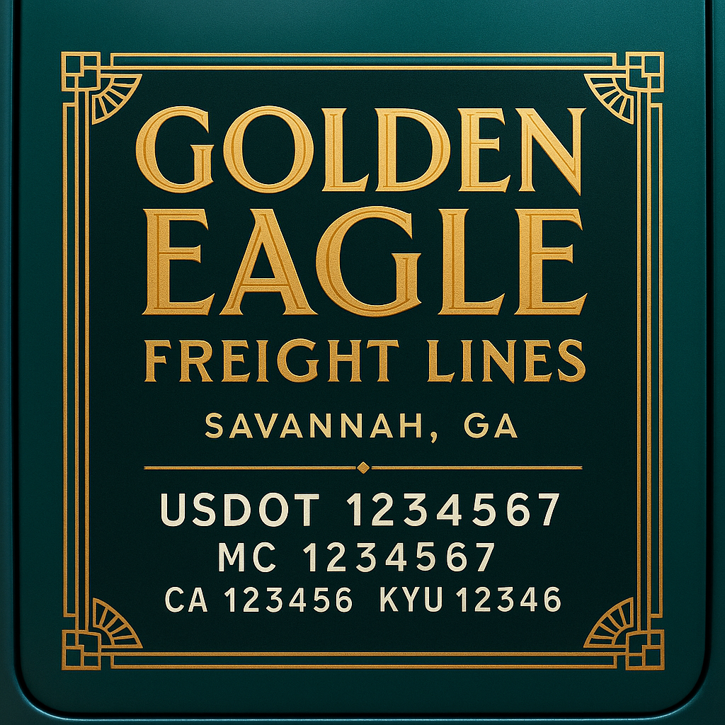 Custom Truck Door Decal Sticker Lettering with Trucking Name or Company Name, City & State, US DOT, MC, CA, KYU, GVW, VIN Sign (Set of 2)