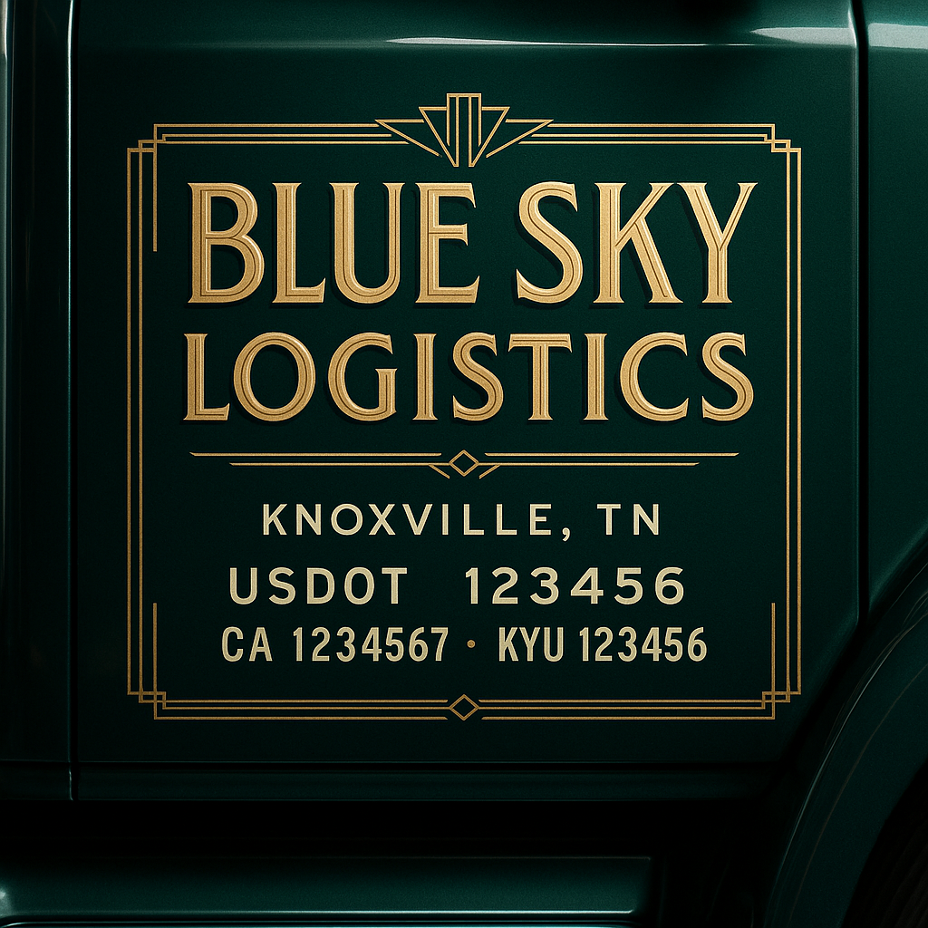 Custom Truck Door Decal Sticker Lettering with Trucking Name or Company Name, City & State, US DOT, MC, CA, KYU, GVW, VIN Sign (Set of 2)