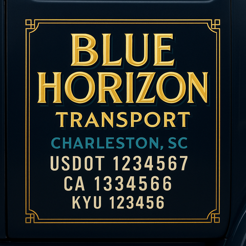 Custom Truck Door Decal Sticker Lettering with Trucking Name or Company Name, City & State, US DOT, MC, CA, KYU, GVW, VIN Sign (Set of 2)