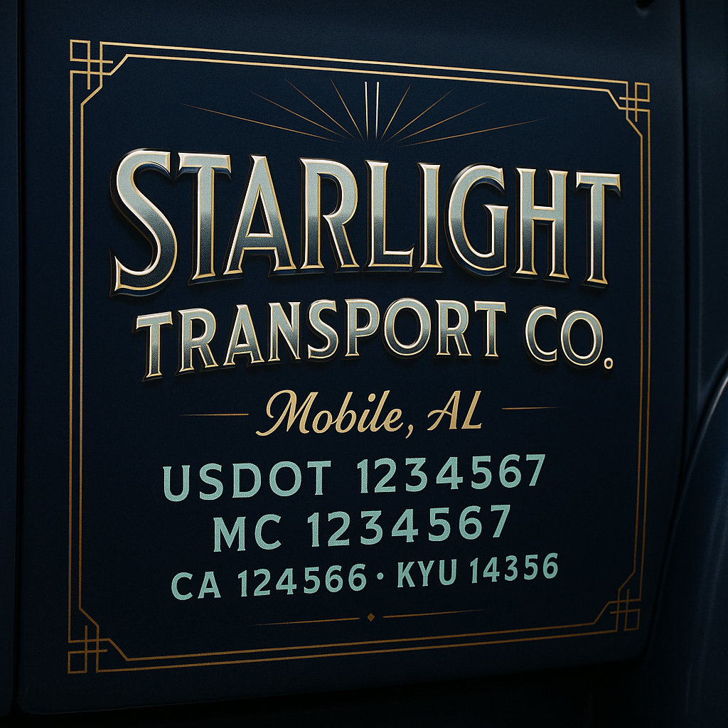 Custom Truck Door Decal Sticker Lettering with Trucking Name or Company Name, City & State, US DOT, MC, CA, KYU, GVW, VIN Sign (Set of 2)