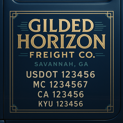 Custom Truck Door Decal Sticker Lettering with Trucking Name or Company Name, City & State, US DOT, MC, CA, KYU, GVW, VIN Sign (Set of 2)