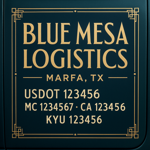 Custom Truck Door Decal Sticker Lettering with Trucking Name or Company Name, City & State, US DOT, MC, CA, KYU, GVW, VIN Sign (Set of 2)