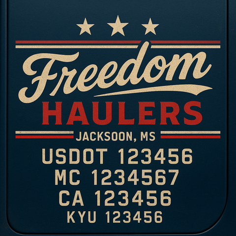 Custom Truck Door Decal Sticker Lettering with Trucking Name or Company Name, City & State, US DOT, MC, CA, KYU, GVW, VIN Sign (Set of 2)
