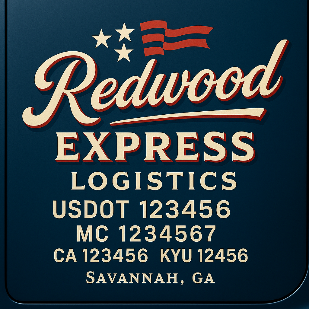 Custom Truck Door Decal Sticker Lettering with Trucking Name or Company Name, City & State, US DOT, MC, CA, KYU, GVW, VIN Sign (Set of 2)
