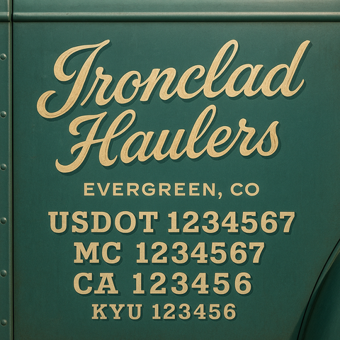Custom Truck Door Decal Sticker Lettering with Trucking Name or Company Name, City & State, US DOT, MC, CA, KYU, GVW, VIN Sign (Set of 2)
