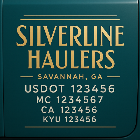 Custom Truck Door Decal Sticker Lettering with Trucking Name or Company Name, City & State, US DOT, MC, CA, KYU, GVW, VIN Sign (Set of 2)