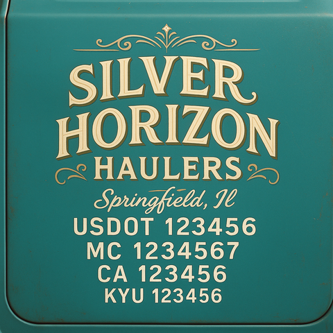 Custom Truck Door Decal Sticker Lettering with Trucking Name or Company Name, City & State, US DOT, MC, CA, KYU, GVW, VIN Sign (Set of 2)