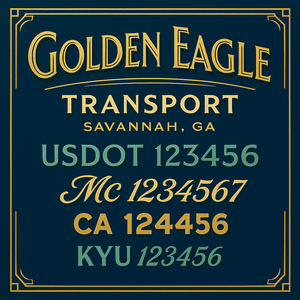 Custom Truck Door Decal Sticker Lettering with Trucking Name or Company Name, City & State, US DOT, MC, CA, KYU, GVW, VIN Sign (Set of 2)
