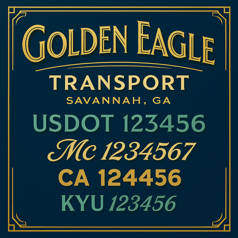 Custom Truck Door Decal Sticker Lettering with Trucking Name or Company Name, City & State, US DOT, MC, CA, KYU, GVW, VIN Sign (Set of 2)