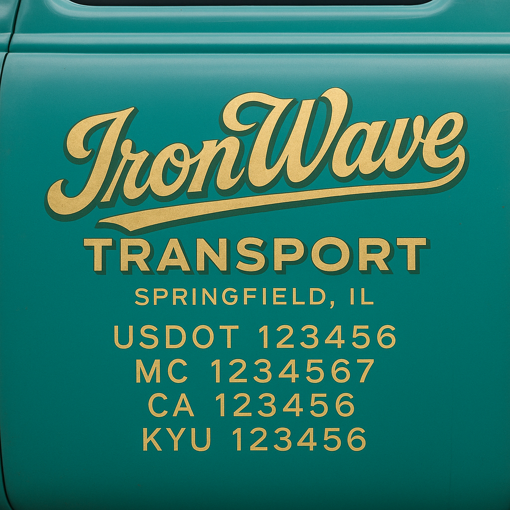 Custom Truck Door Decal Sticker Lettering with Trucking Name or Company Name, City & State, US DOT, MC, CA, KYU, GVW, VIN Sign (Set of 2)