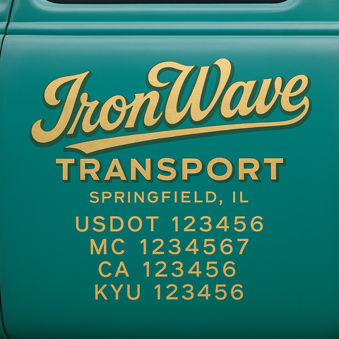 Custom Truck Door Decal Sticker Lettering with Trucking Name or Company Name, City & State, US DOT, MC, CA, KYU, GVW, VIN Sign (Set of 2)