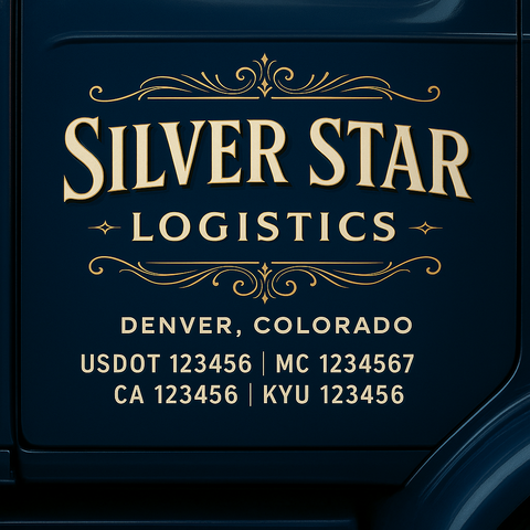 Custom Truck Door Decal Sticker Lettering with Trucking Name or Company Name, City & State, US DOT, MC, CA, KYU, GVW, VIN Sign (Set of 2)